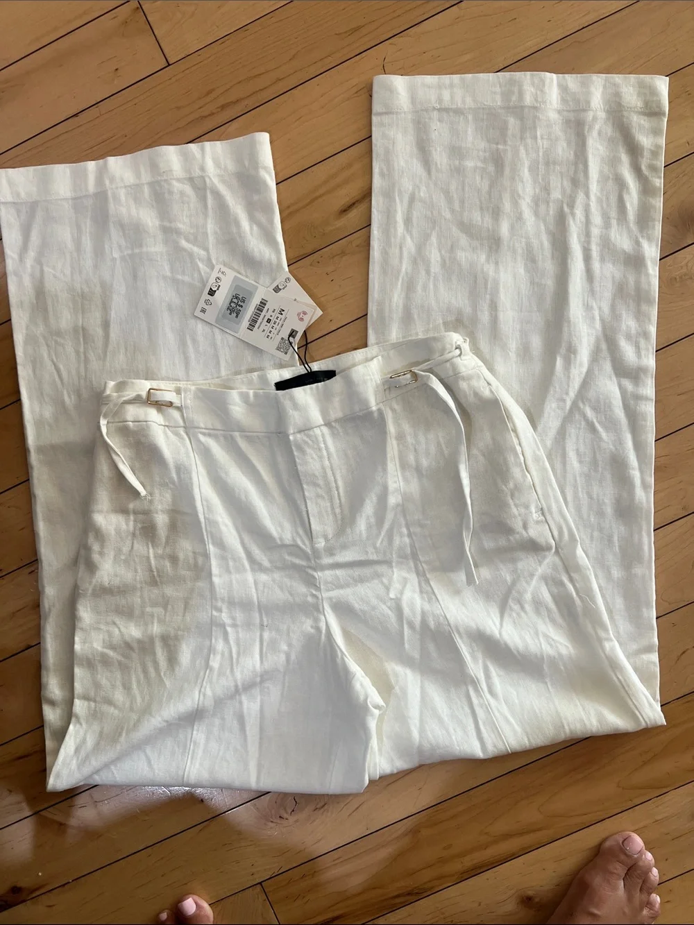 Zara Cream Wide-Leg Linen Chinos